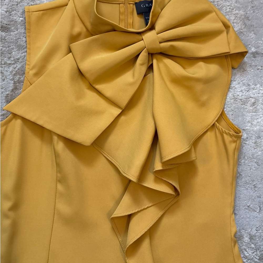 Gracia Big Bow Ruffle Mustard Yellow Sleeveless Top Size Small - Picture 4 of 9
